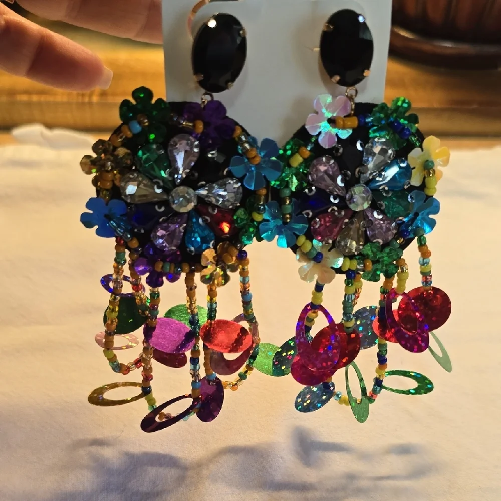 Multicolor Statement Earrings Marti Gra - Picture 2 of 5